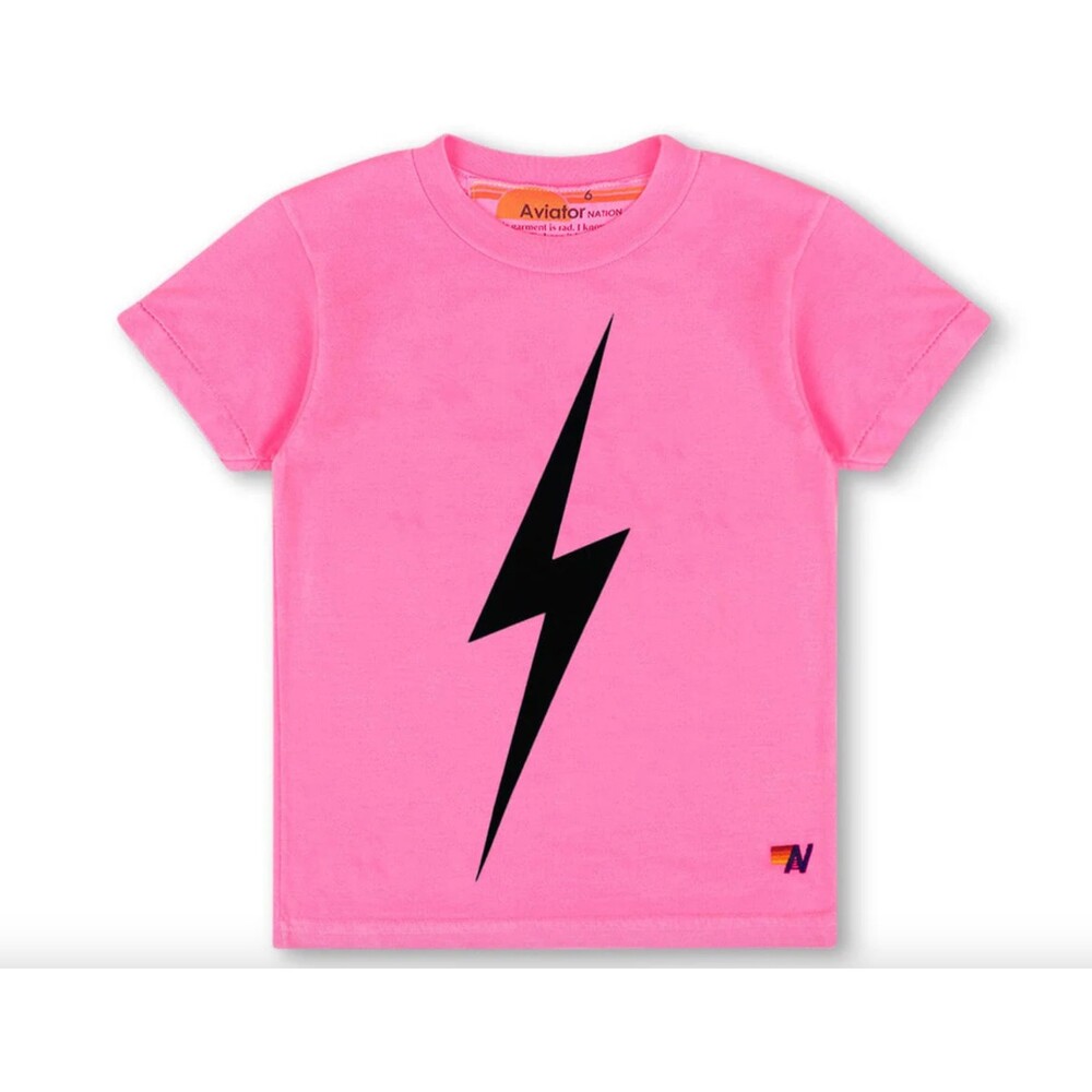 Aviator Nation Kid's Bolt Tee in Neon Pink Size 12